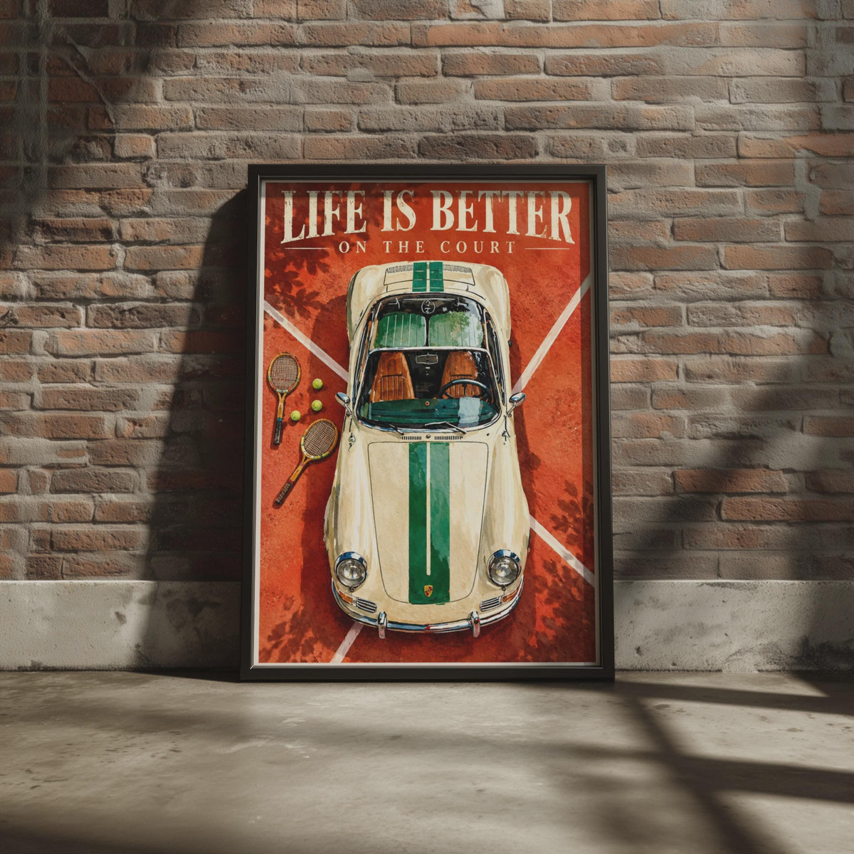 Vintage Tennis Car Poster, Clay Court Sports Art Print (Digital Download)