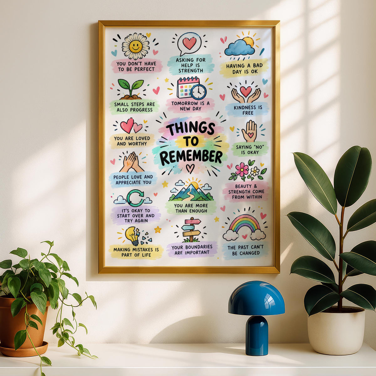 Things To Remember Poster, Mental Health Affirmations, Self Love Wall Art (Printed)