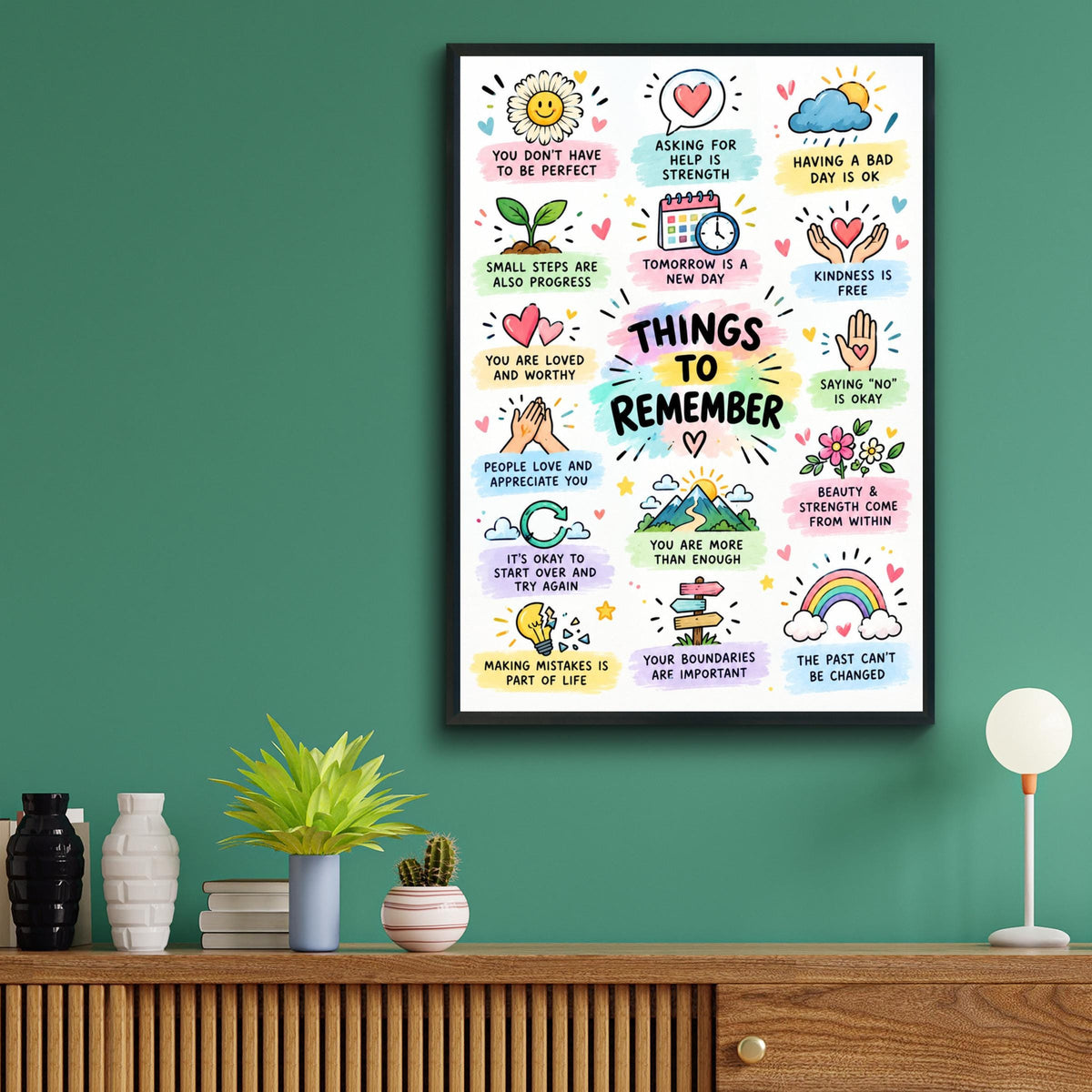 Things To Remember Poster, Mental Health Affirmations, Self Love Wall Art (Printed)