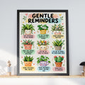 Gentle Reminders Mental Health Poster, Kawaii Plants, Positive Affirmations (A4)