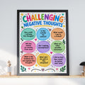 Challenging Negative Thoughts Poster, Mental Health Wall Art, CBT Therapy Print, Classroom Decor