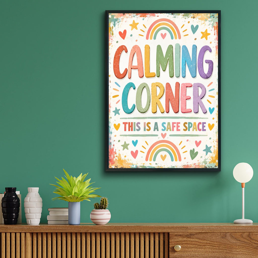 Calming Corner Safe Space Poster, Rainbow Classroom Print, Kids Wall Art, Teacher Gift