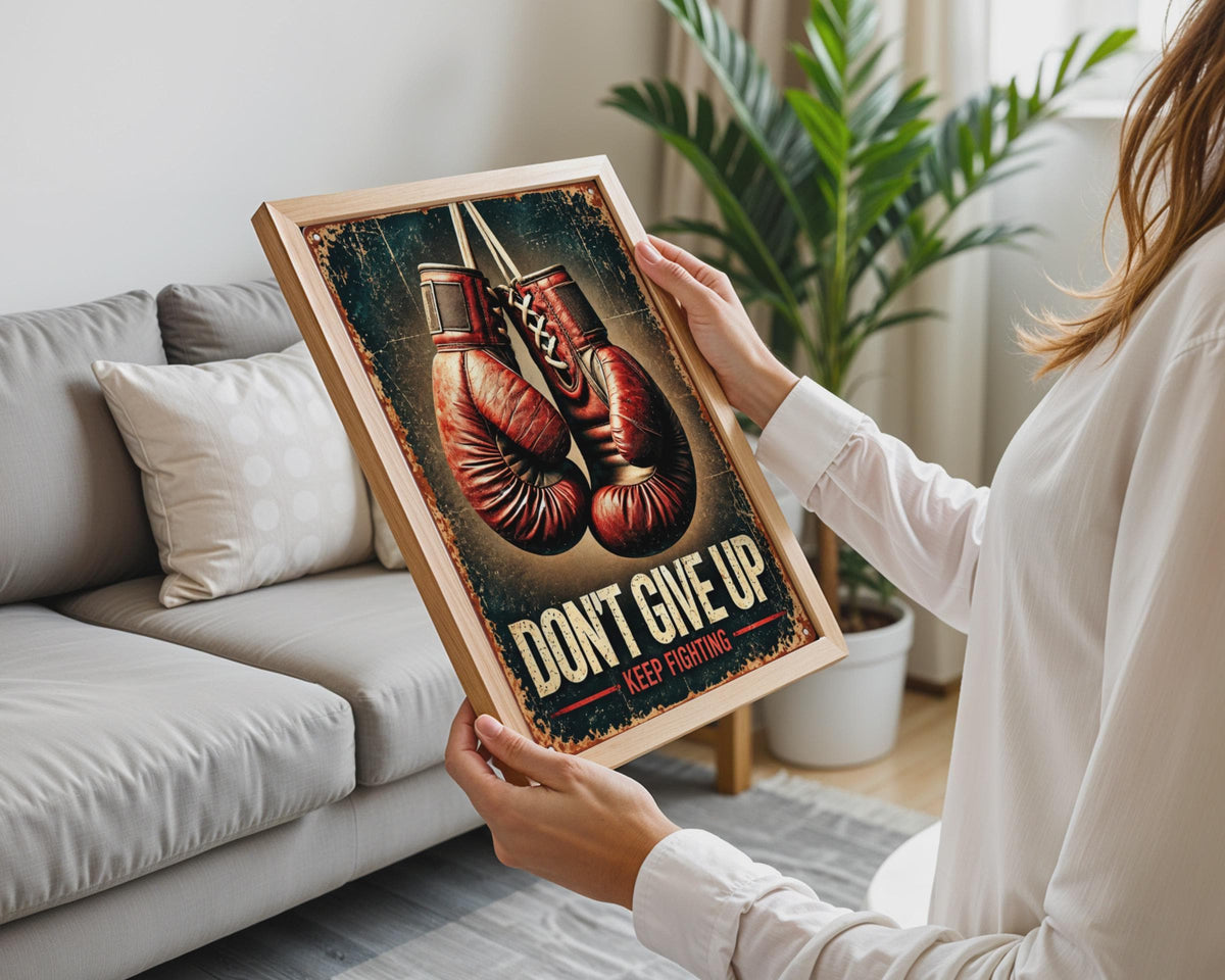 Vintage Boxing Gloves Poster, Motivational Gym Wall Art Print (Don't Give Up)