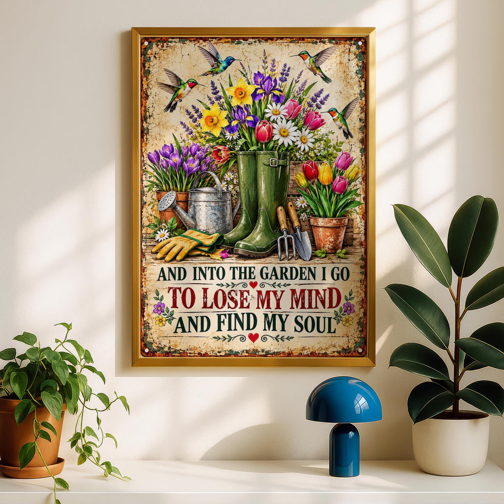 Garden Quote Floral Vintage Print, Hummingbird Botanical Wall Art, Gardener Gift Poster