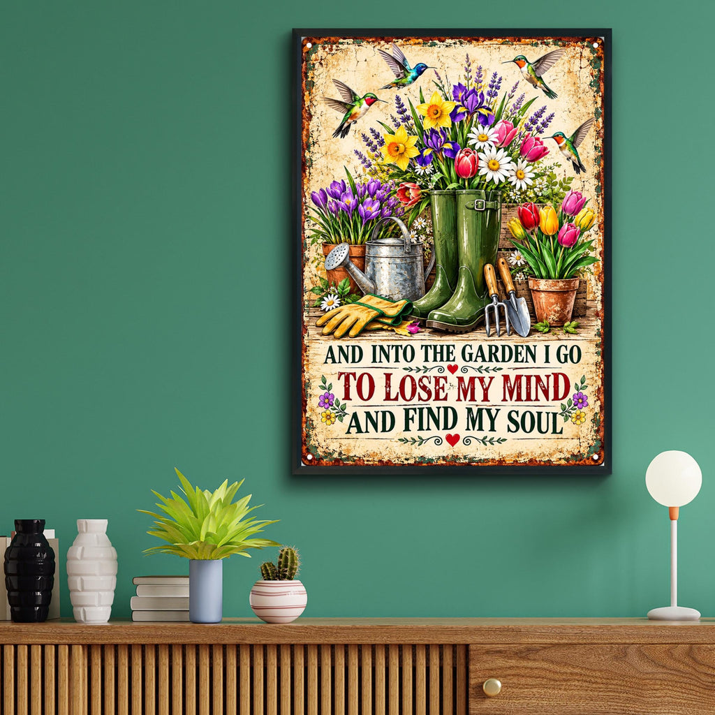 Garden Quote Floral Vintage Print, Hummingbird Botanical Wall Art, Gardener Gift Poster