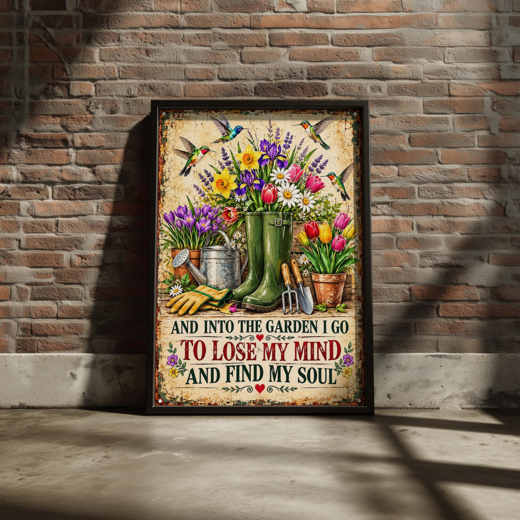 Garden Quote Floral Vintage Print, Hummingbird Botanical Wall Art, Gardener Gift Poster