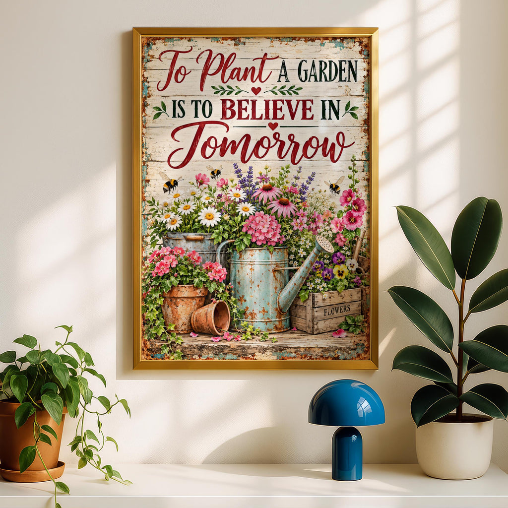 Garden Quote Wall Art Print, Floral Vintage Rustic Poster, Wildflower Bee Cottage Gift