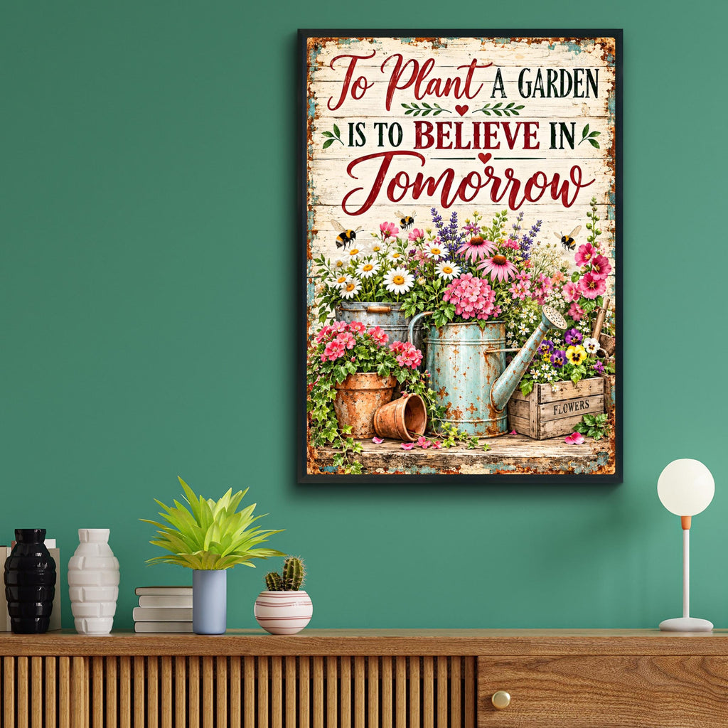 Garden Quote Wall Art Print, Floral Vintage Rustic Poster, Wildflower Bee Cottage Gift