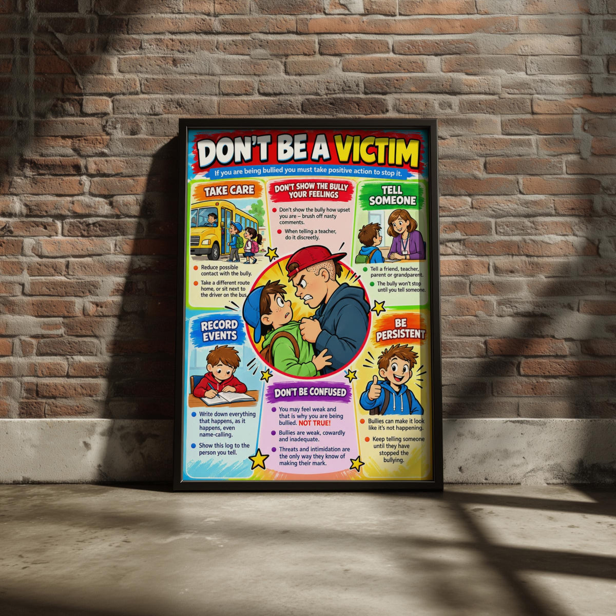 Anti Bullying Poster, Don't Be A Victim, School Classroom Wall Art, Kids Safety Print