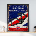 Silverstone British Grand Prix Vintage Poster, F1 Circuit Map Wall Art Print