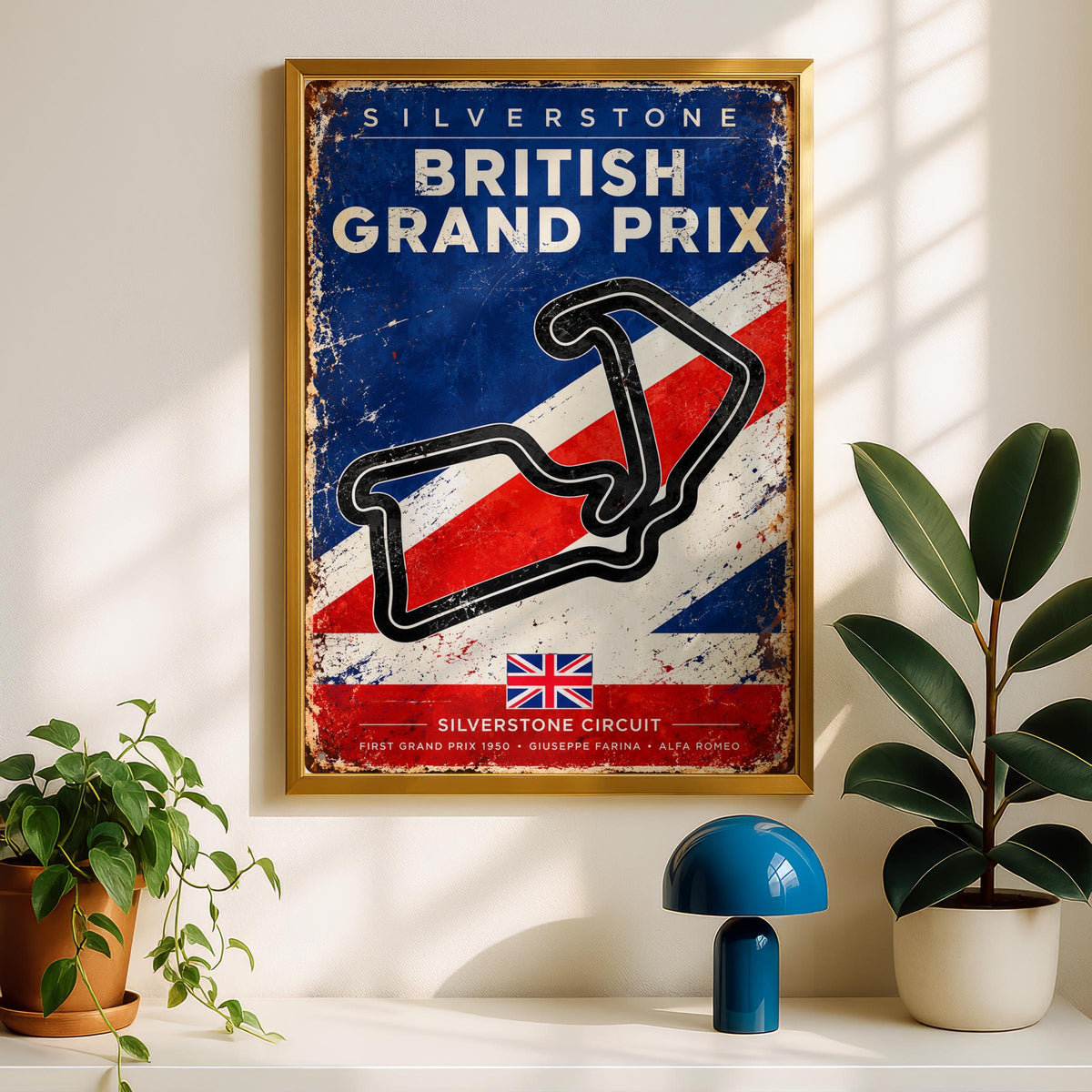 Silverstone British Grand Prix Vintage Poster, F1 Circuit Map Wall Art Print