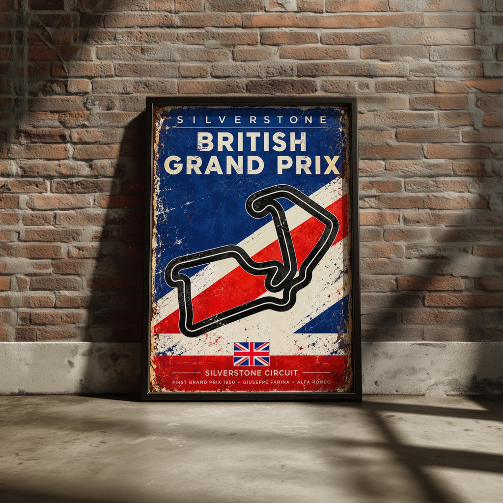 Silverstone British Grand Prix Vintage Poster, F1 Circuit Map Wall Art Print