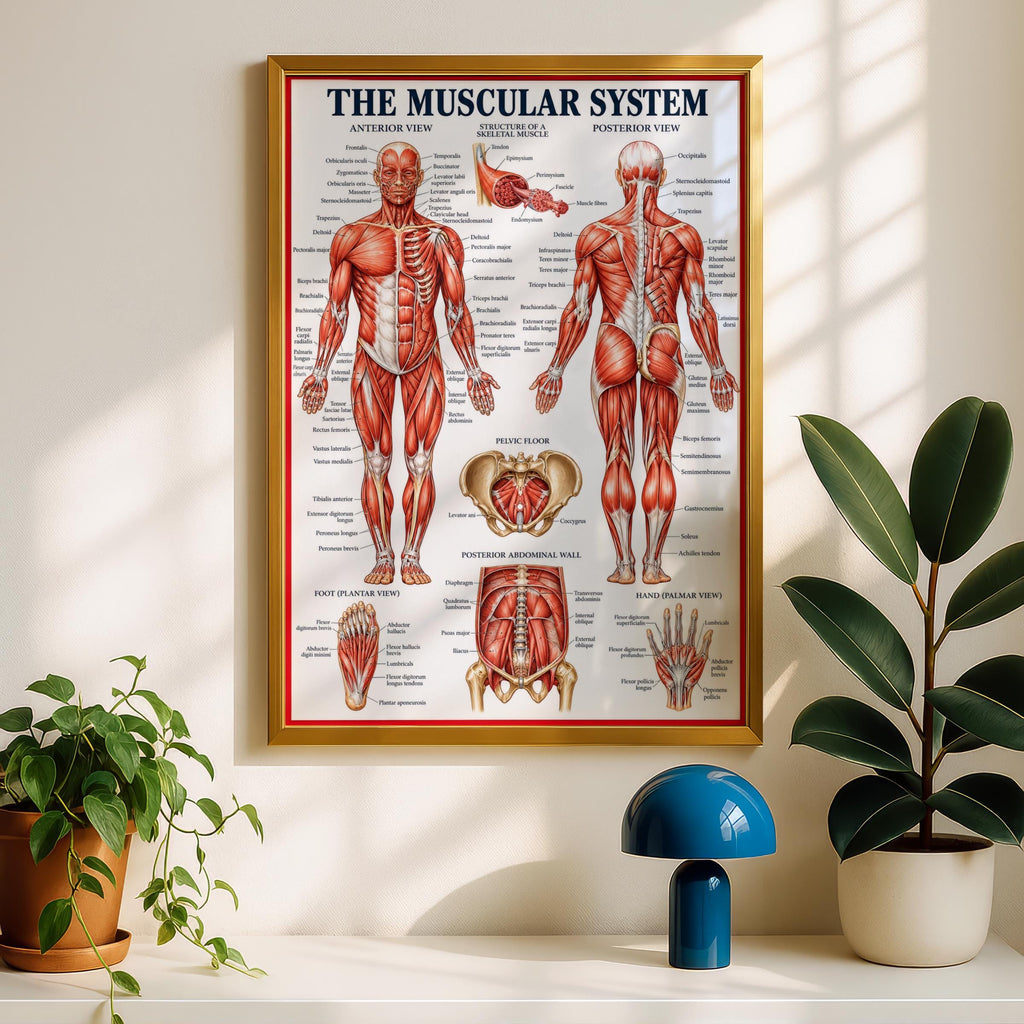 Muscular System Anatomy Poster, Human Body Muscle Chart, Medical Wall Art Print