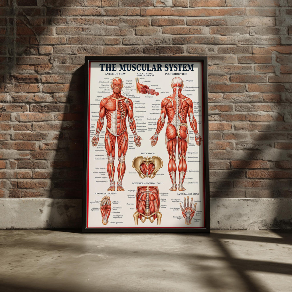 Muscular System Anatomy Poster, Human Body Muscle Chart, Medical Wall Art Print