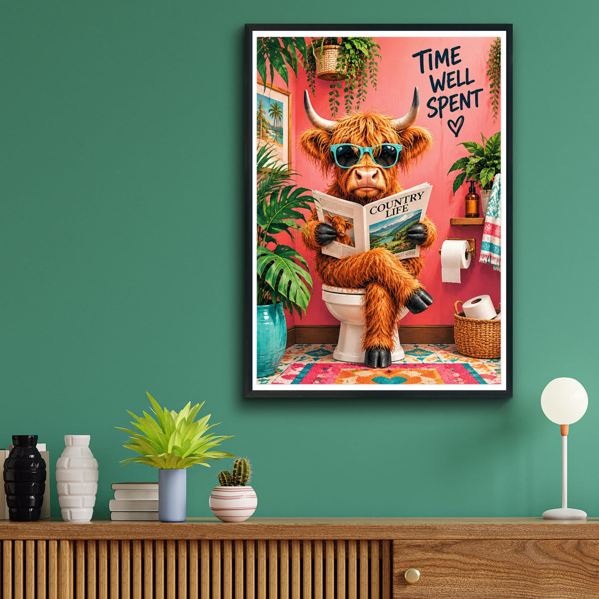 Highland Cow Bathroom Humour Print, Funny Toilet Wall Art, Country Life Poster Gift