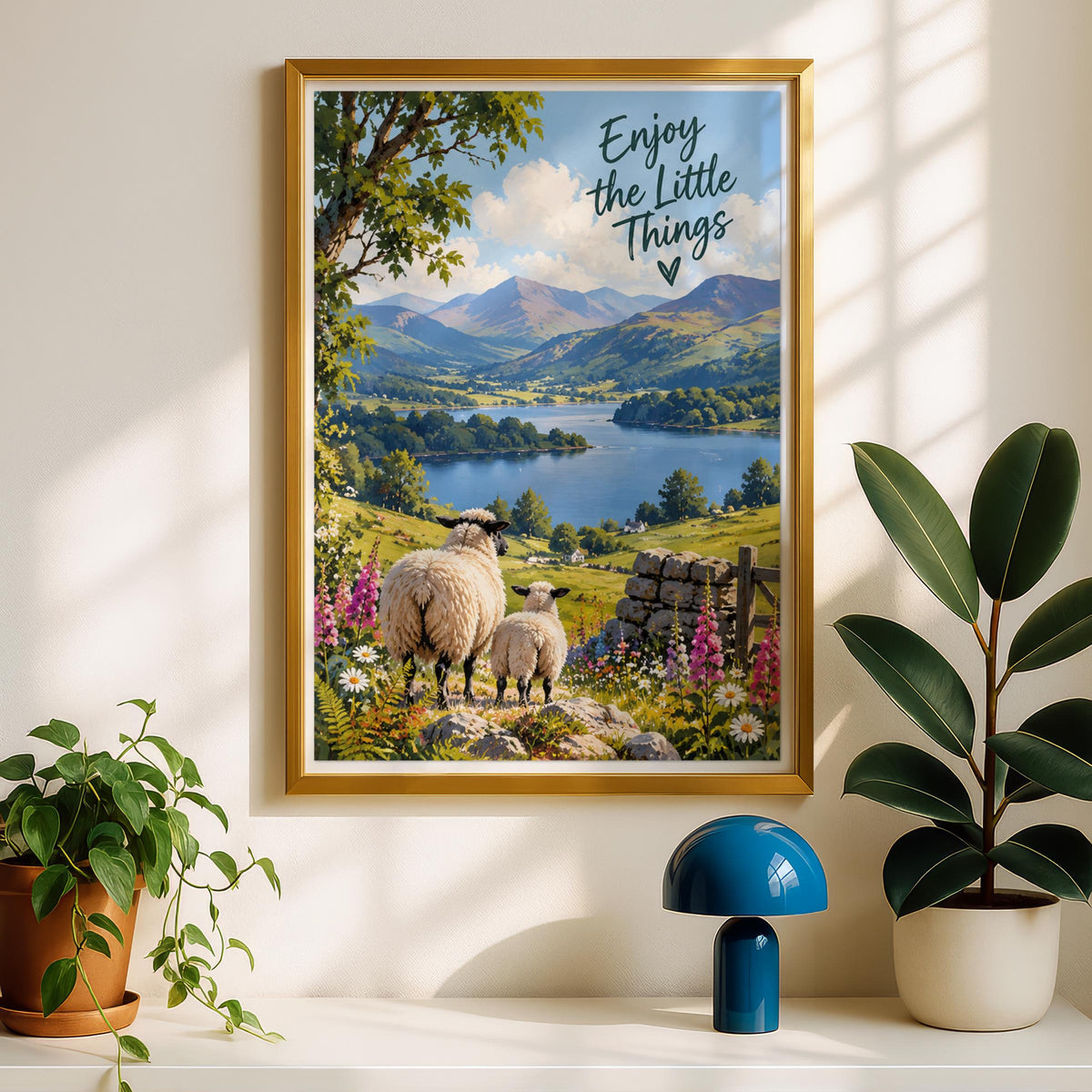 Enjoy the Little Things Sheep Lake District Print, Country Landscape Wall Art Poster