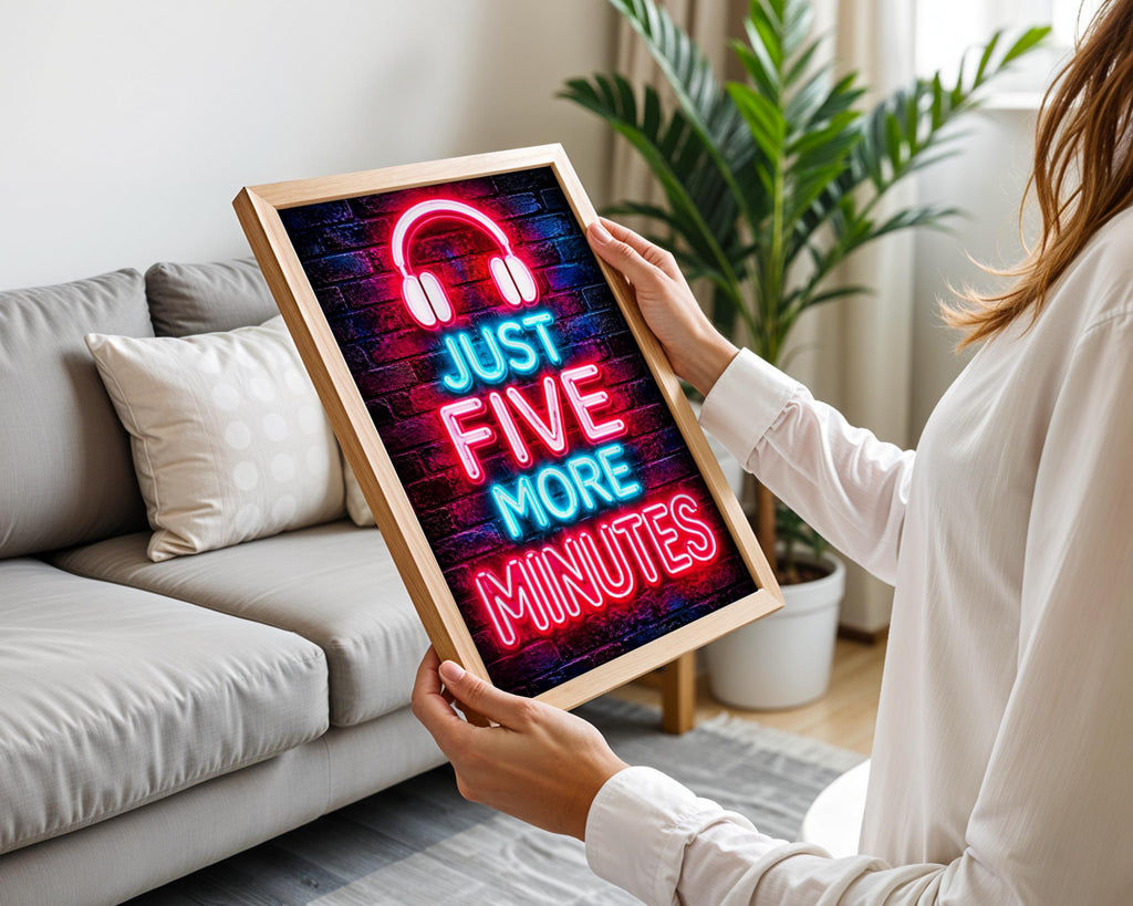 Neon Headphones Quote Print, Music Lover Wall Art (Ready to Frame)