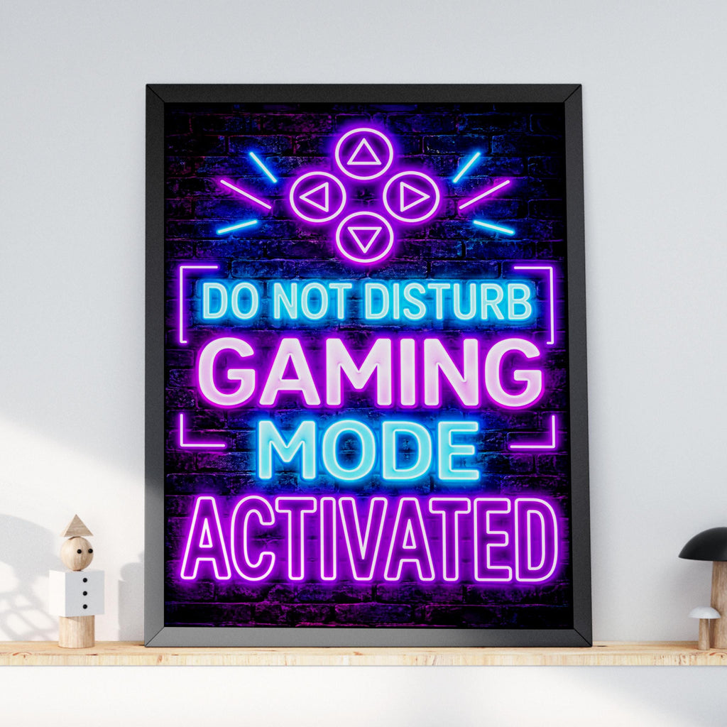 Neon Gaming Mode Activated Poster, Purple Blue Gamer Wall Art (Printed)