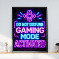 Neon Gaming Mode Activated Poster, Purple Blue Gamer Wall Art (Printed)