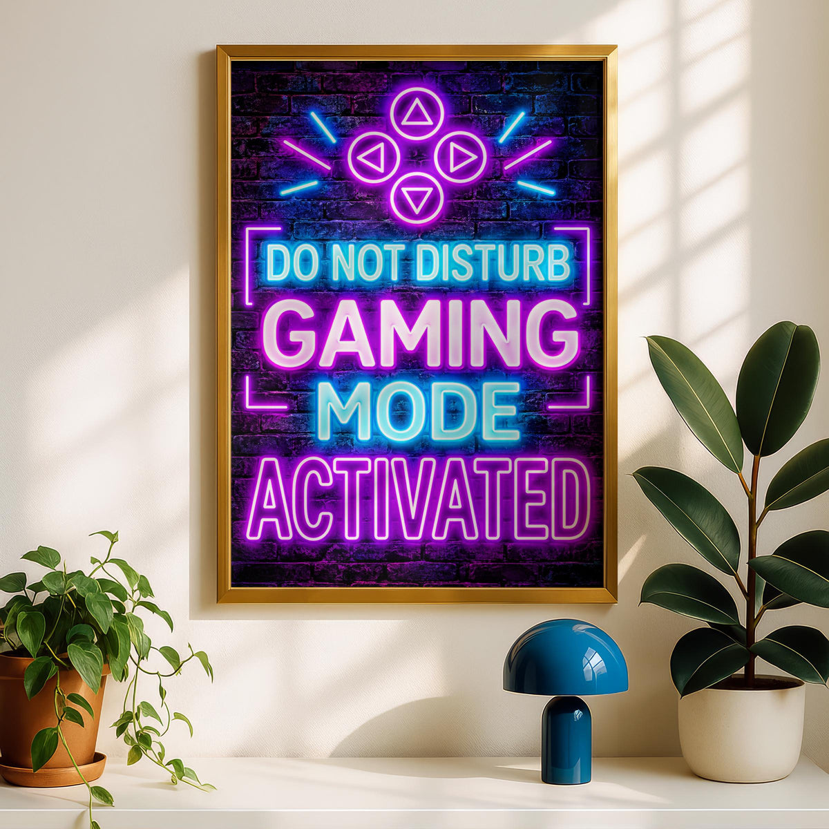 Neon Gaming Mode Activated Poster, Purple Blue Gamer Wall Art (Printed)