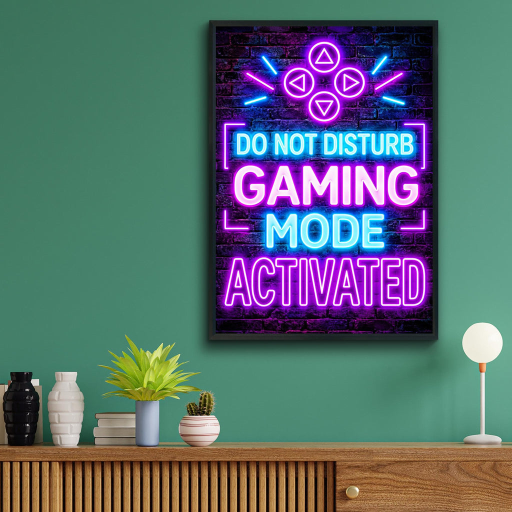 Neon Gaming Mode Activated Poster, Purple Blue Gamer Wall Art (Printed)
