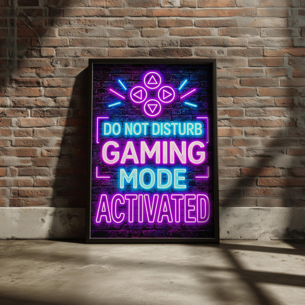 Neon Gaming Mode Activated Poster, Purple Blue Gamer Wall Art (Printed)