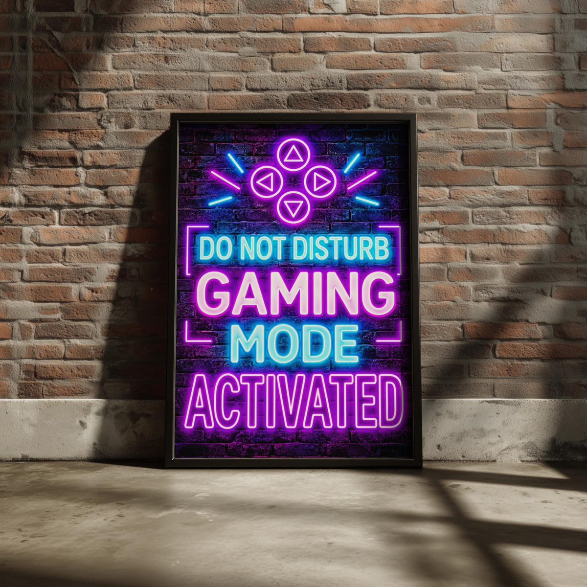 Neon Gaming Mode Activated Poster, Purple Blue Gamer Wall Art (Printed)