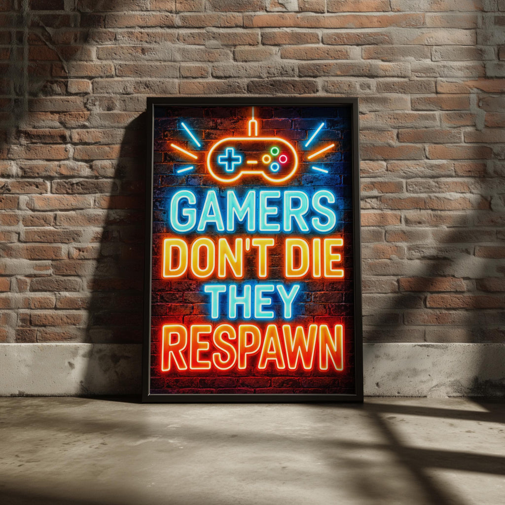 Neon Gamer Quote Print, Respawn Wall Art, Gaming Room Decor (Digital Download)