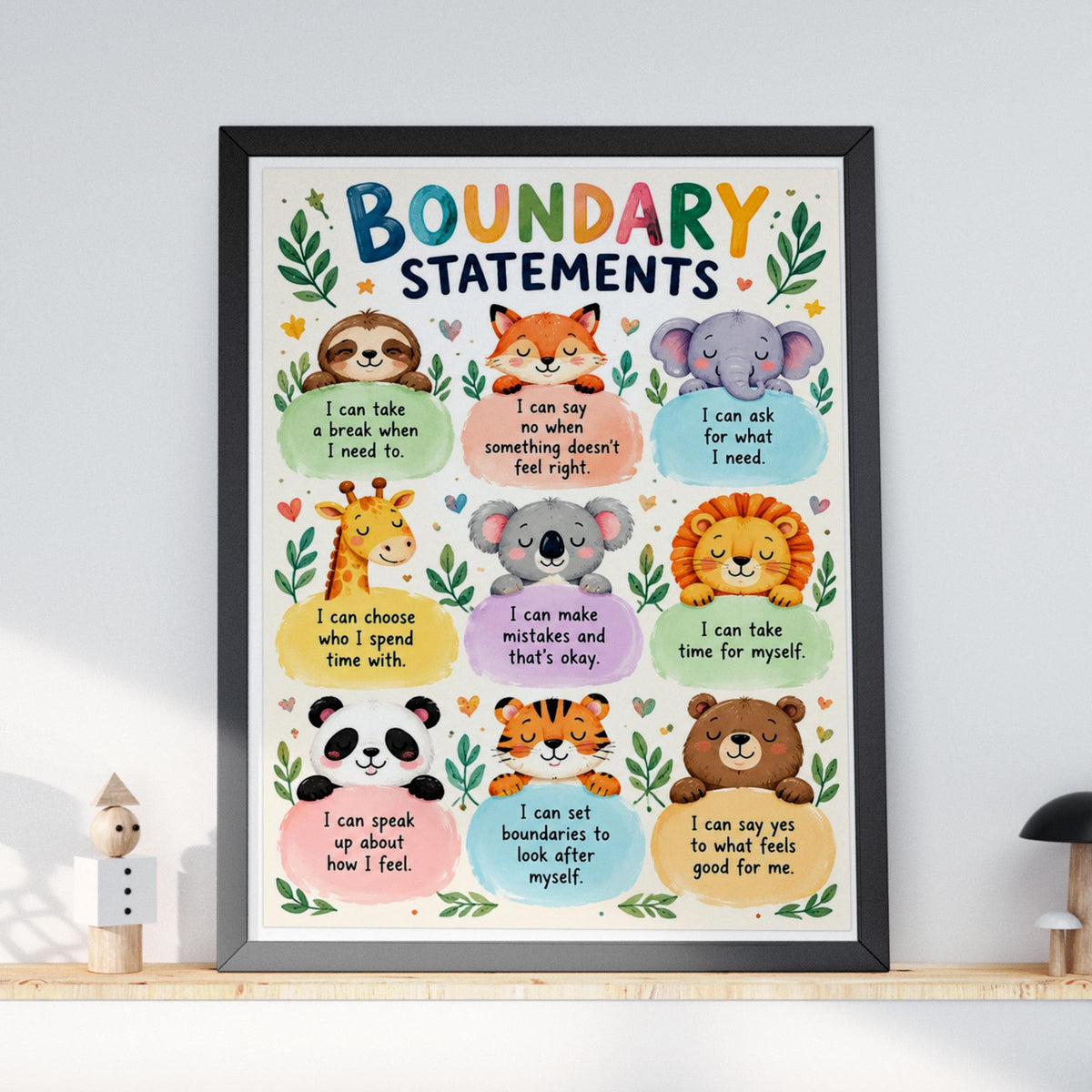 Boundary Statements Animal Poster, Kids Emotional Learning Wall Art Print, Classroom Decor