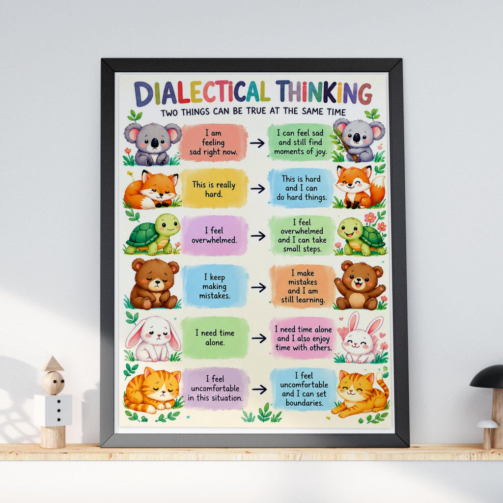 Dialectical Thinking Kids Poster, Cute Animal DBT Wall Art, Classroom Growth Mindset Print