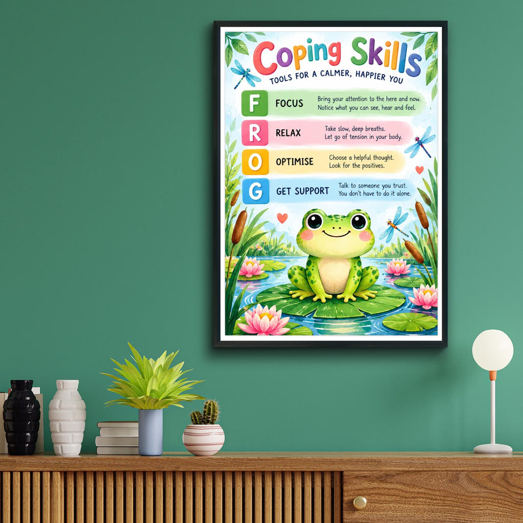 Coping Skills FROG Poster, Kids Mental Health Wall Art, Classroom Mindfulness Print