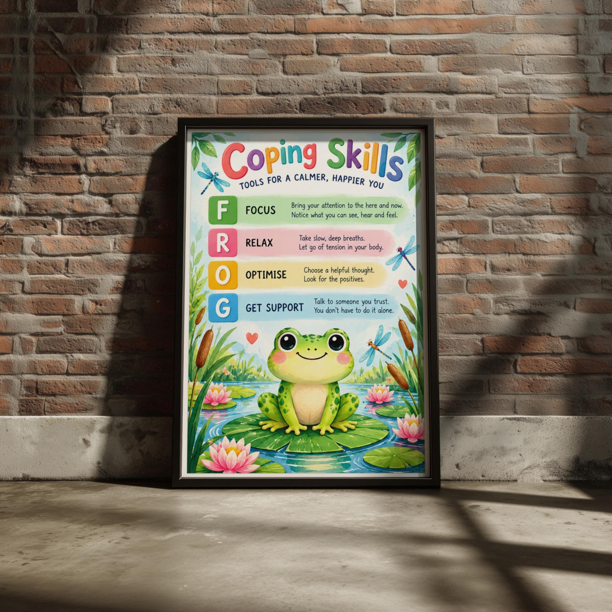 Coping Skills FROG Poster, Kids Mental Health Wall Art, Classroom Mindfulness Print