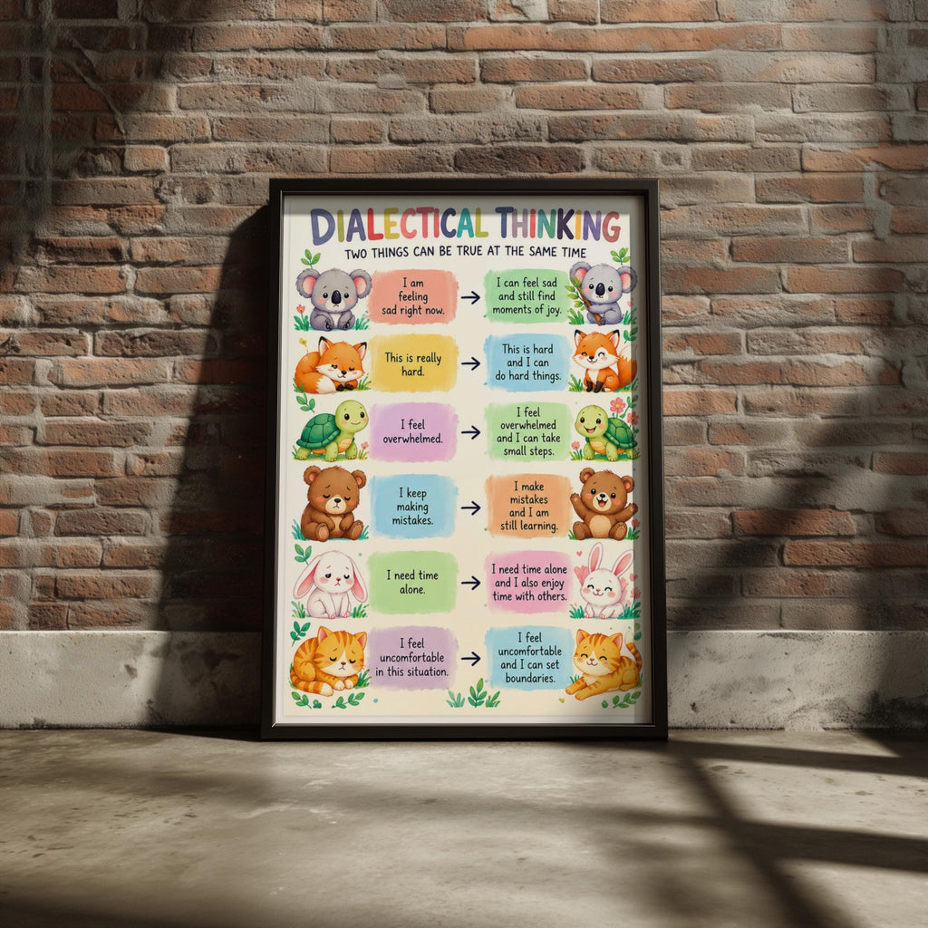 Dialectical Thinking Kids Poster, Cute Animal DBT Wall Art, Classroom Growth Mindset Print