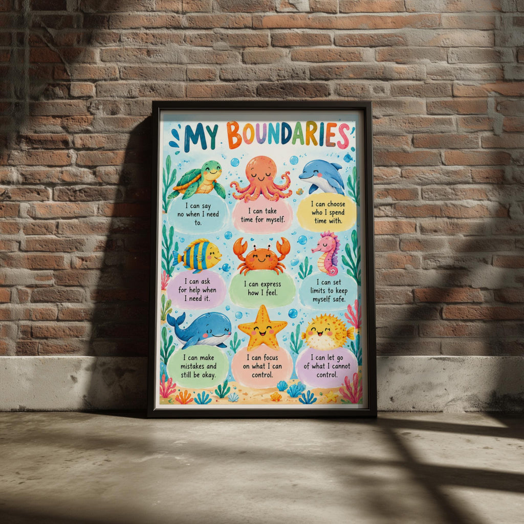 My Boundaries Sea Animals Kids Poster, Children Emotional Wellbeing Wall Art Print
