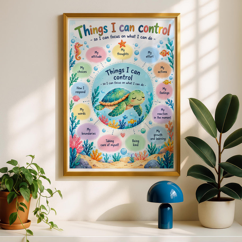 Things I Can Control Turtle Poster, Kids Mindfulness Wall Art, Classroom Growth Mindset Print
