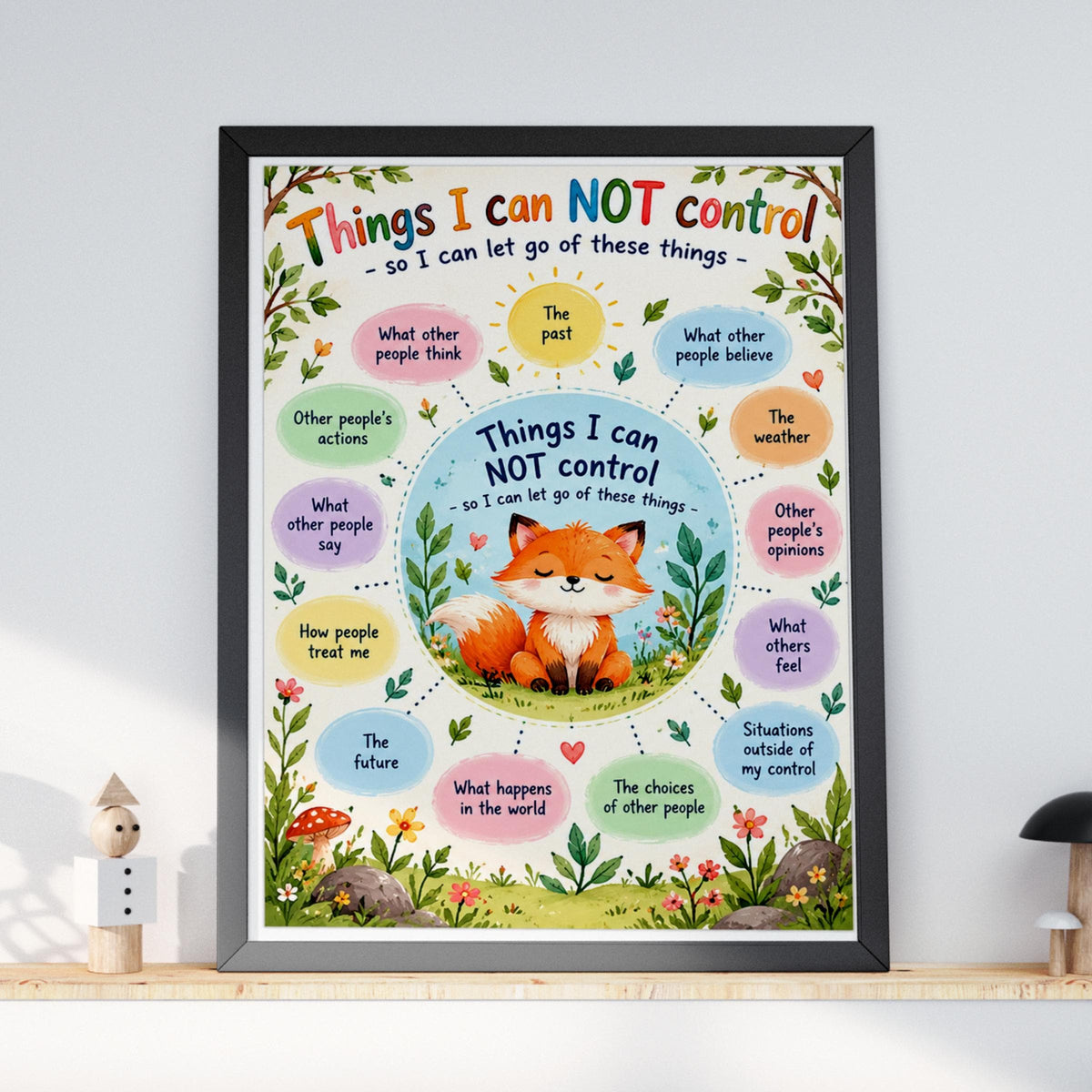 Things I Cannot Control Fox Poster, Let Go Mindfulness Wall Art, Kids Classroom Print