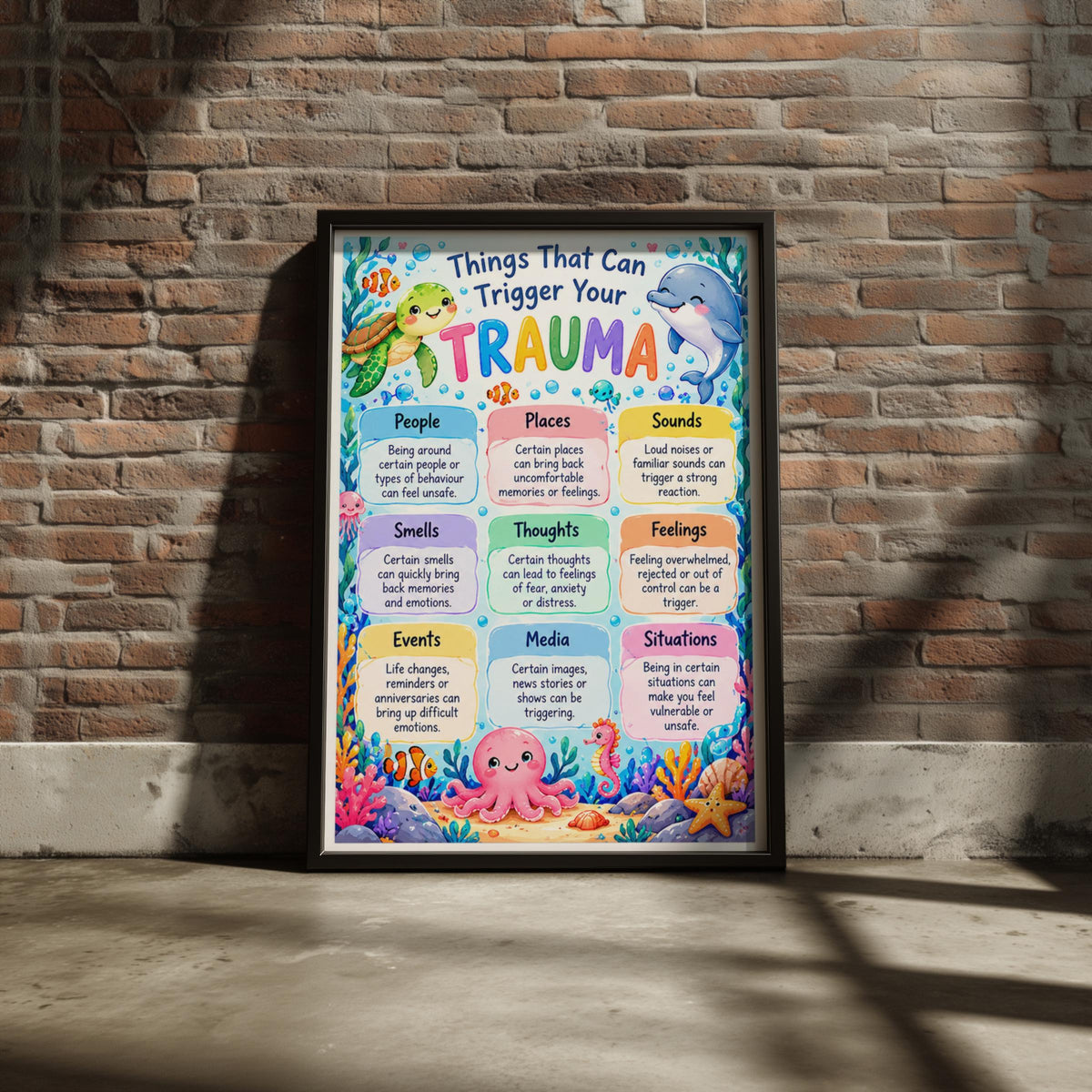 Trauma Triggers Awareness Poster, Ocean Animals Mental Health Wall Art Print