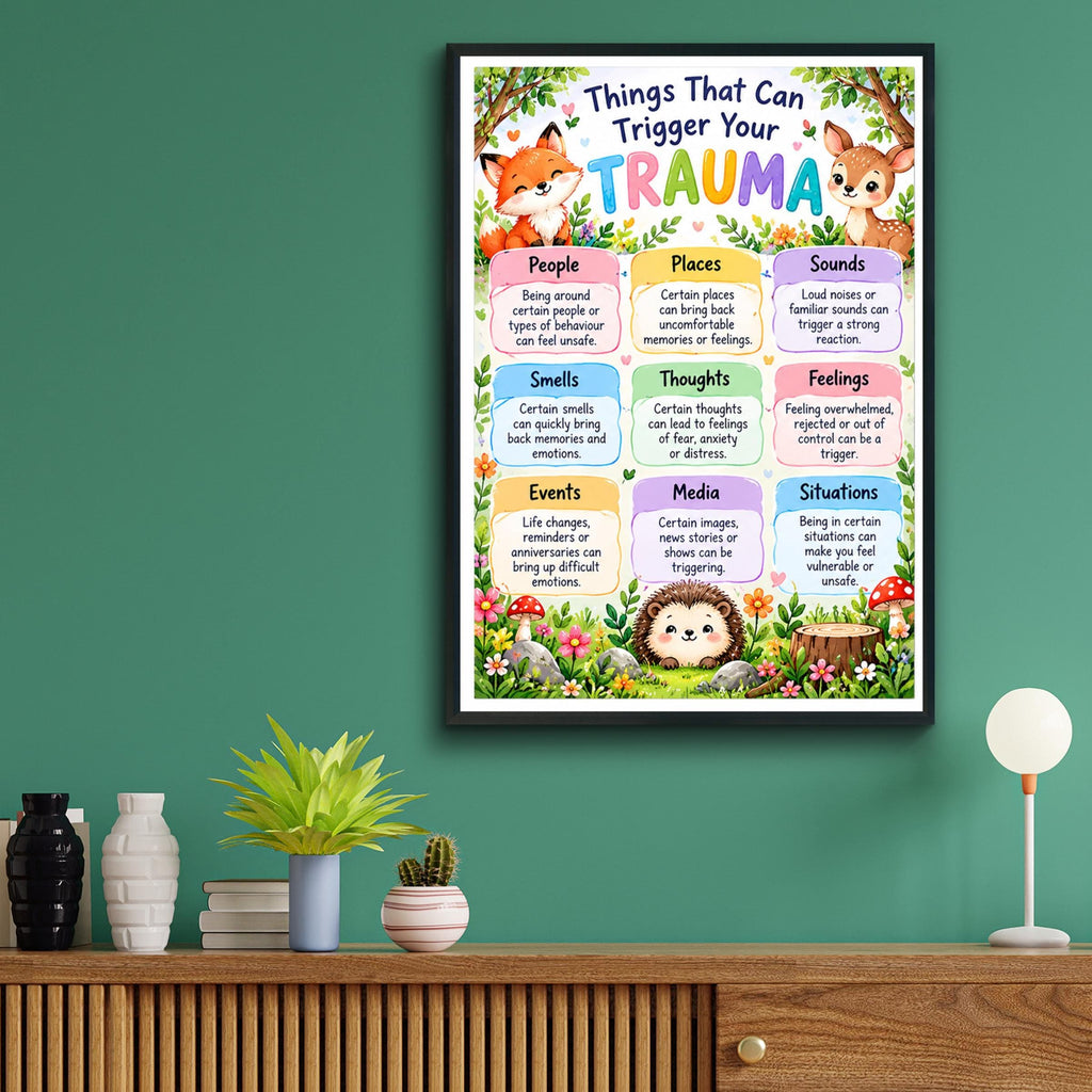 Trauma Triggers Poster, Mental Health Wall Art, Woodland Animals Therapy Print, Counselling