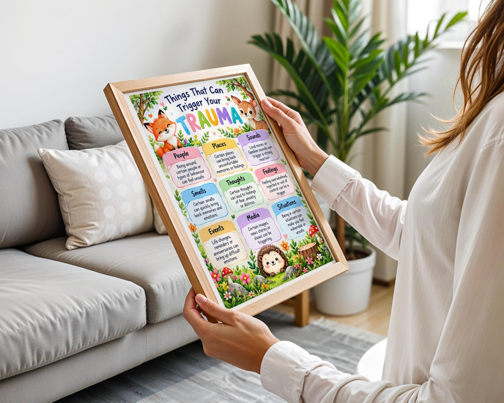 Trauma Triggers Poster, Mental Health Wall Art, Woodland Animals Therapy Print, Counselling