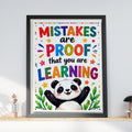 Mistakes Are Proof You Are Learning, Panda Classroom Poster, Growth Mindset Quote, Kids Playroom