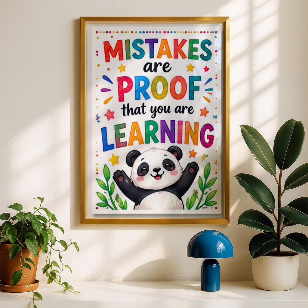 Mistakes Are Proof You Are Learning, Panda Classroom Poster, Growth Mindset Quote, Kids Playroom