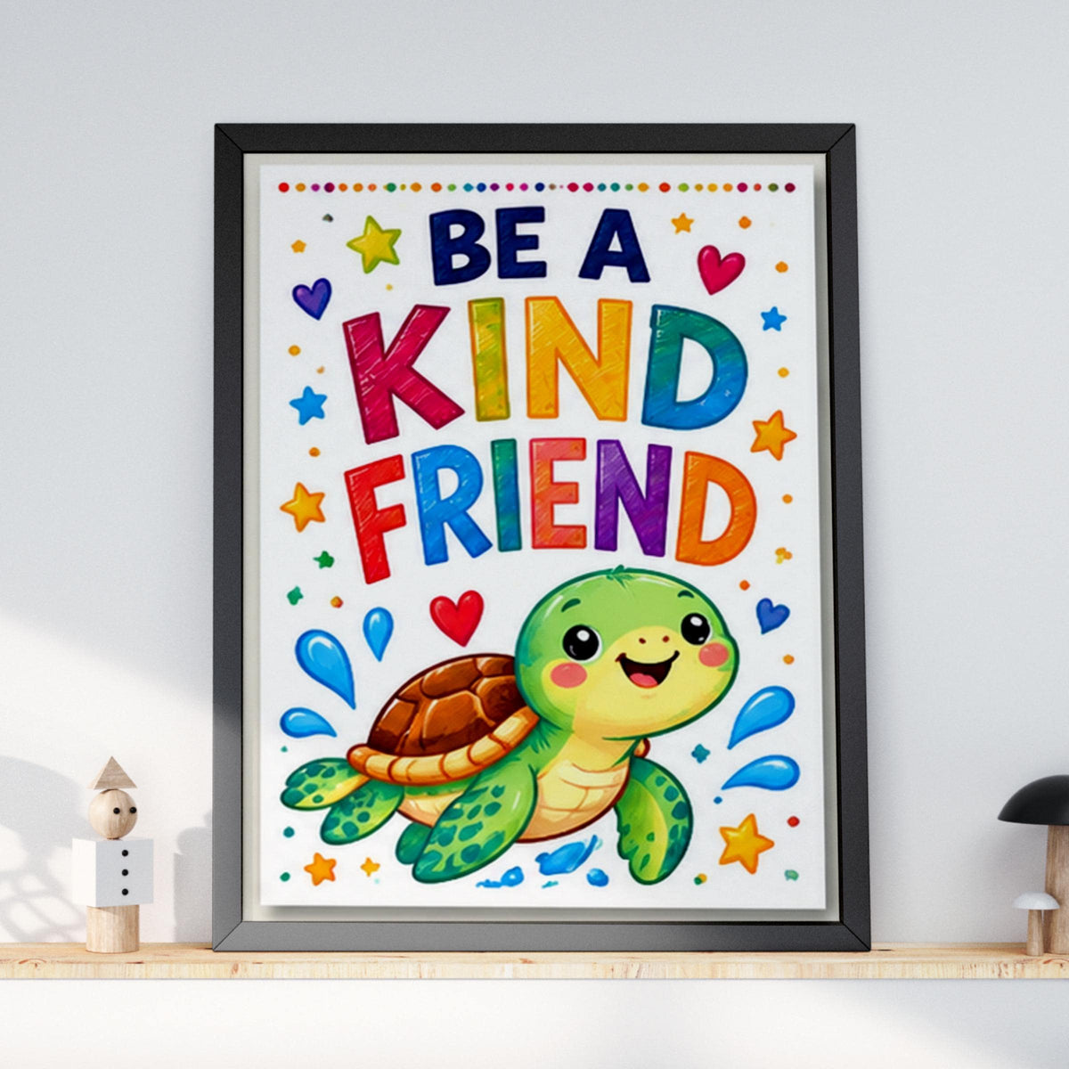 Be A Kind Friend Poster, Cute Turtle Nursery Wall Art, Colourful Kids Room Print, Playroom Decor