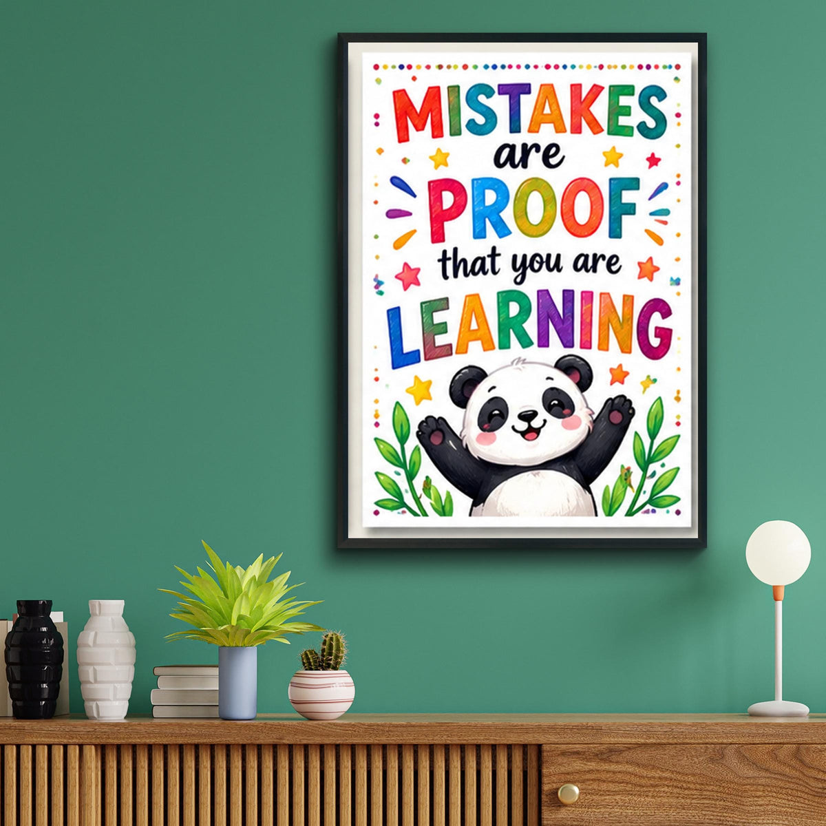 Mistakes Are Proof You Are Learning, Panda Classroom Poster, Growth Mindset Quote, Kids Playroom