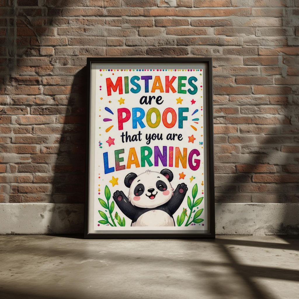 Mistakes Are Proof You Are Learning, Panda Classroom Poster, Growth Mindset Quote, Kids Playroom