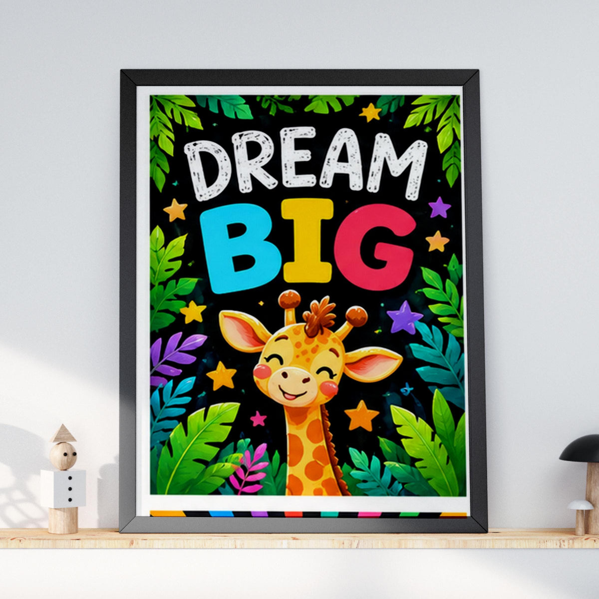 Dream Big Giraffe Nursery Poster, Kids Room Wall Art, Jungle Animal Print, Colourful Playroom Decor