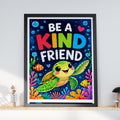 Be A Kind Friend Sea Turtle Poster, Nursery Wall Art, Kids Room Ocean Print, Colourful Coral Reef