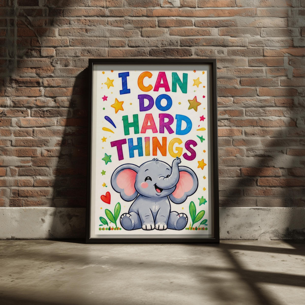 I Can Do Hard Things Elephant Poster, Kids Positive Affirmation Print, Nursery Wall Art