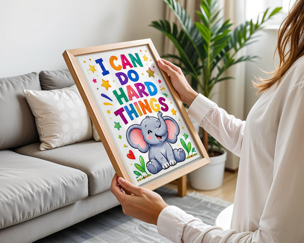 I Can Do Hard Things Elephant Poster, Kids Positive Affirmation Print, Nursery Wall Art