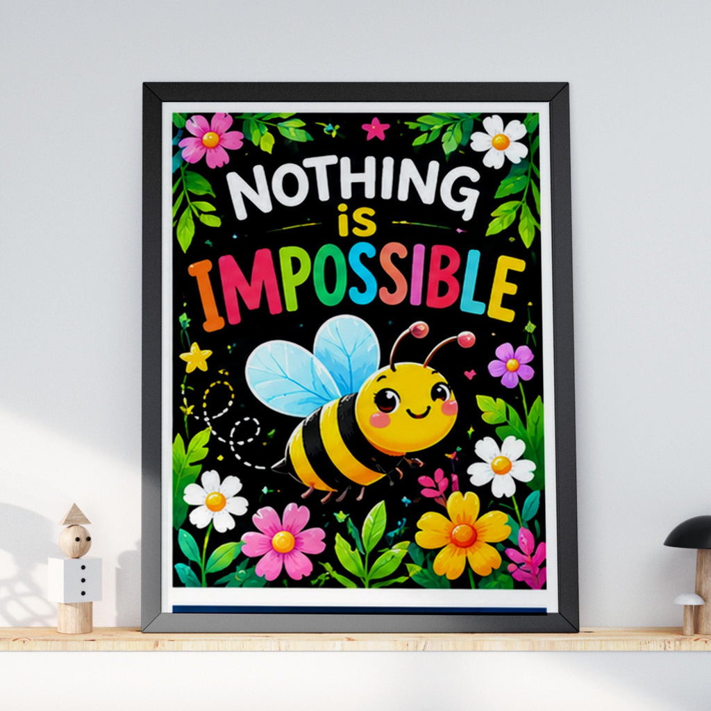 Nothing Is Impossible Bee Poster, Cute Motivational Quote Print, Colourful Nursery Wall Art