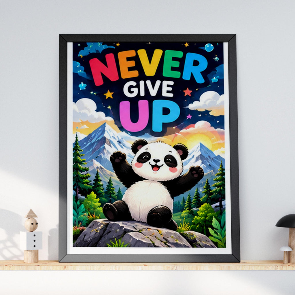Never Give Up Panda Print, Cute Motivational Poster, Kids Room Wall Art, Nursery Decor